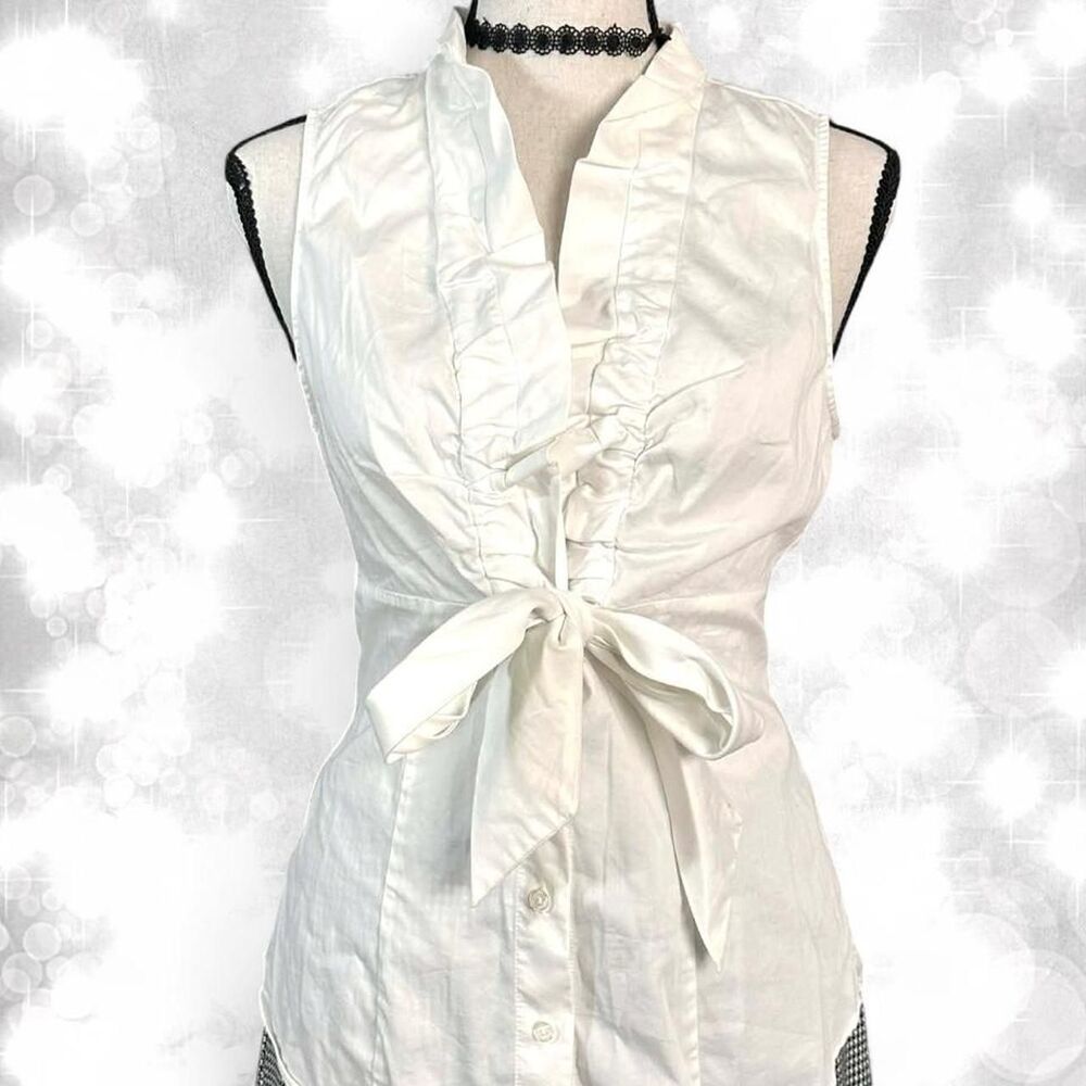 Preppy Feminine Office Sleeveless Tie Front Buttoned Blouse